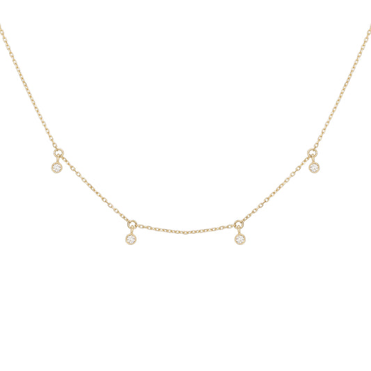 Our necklace Ari is crafted from high-quality 14k recycled gold. It features four delicate lab grown diamonds. The length is 40cm.